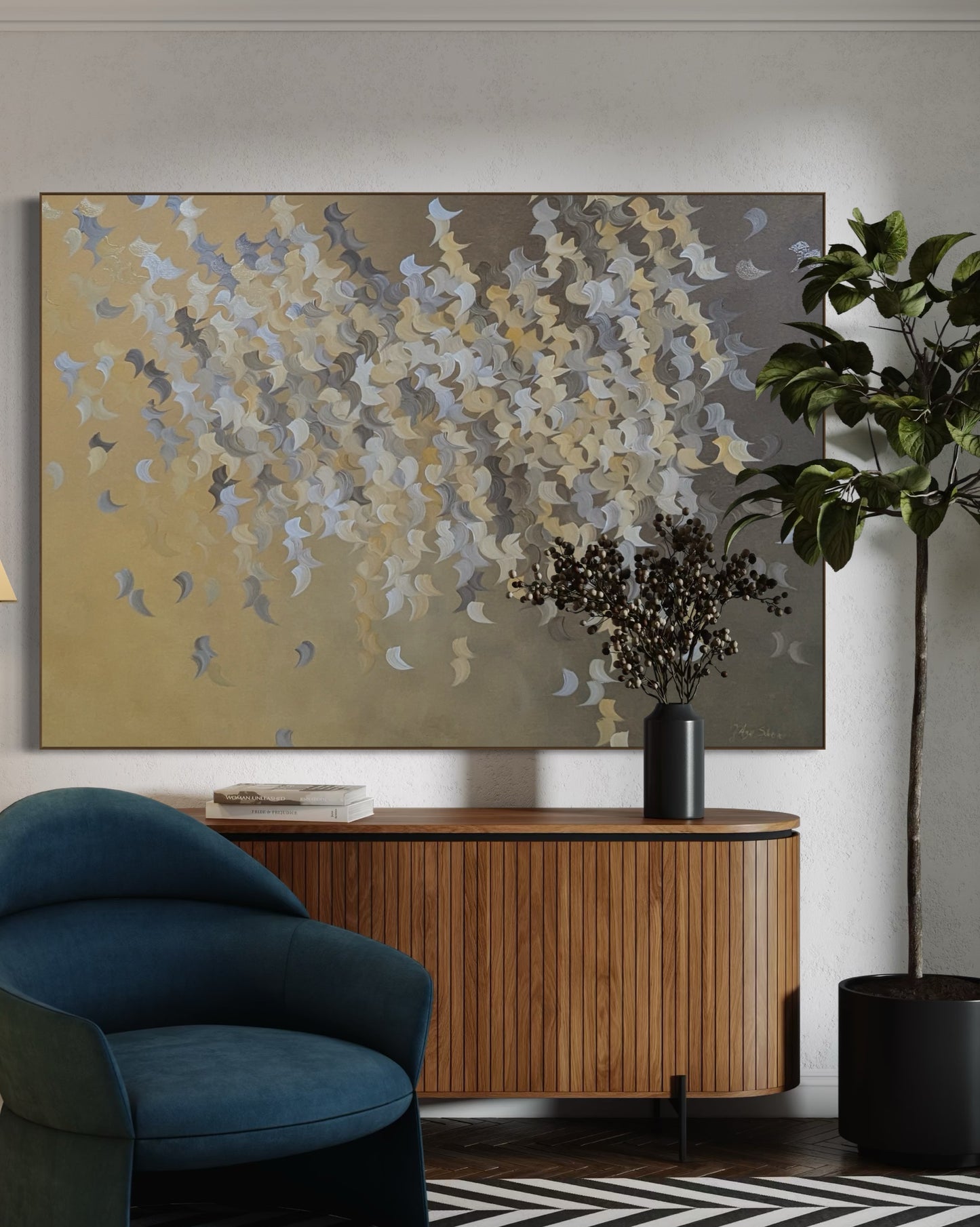 Calm Cascade with walnut frame
